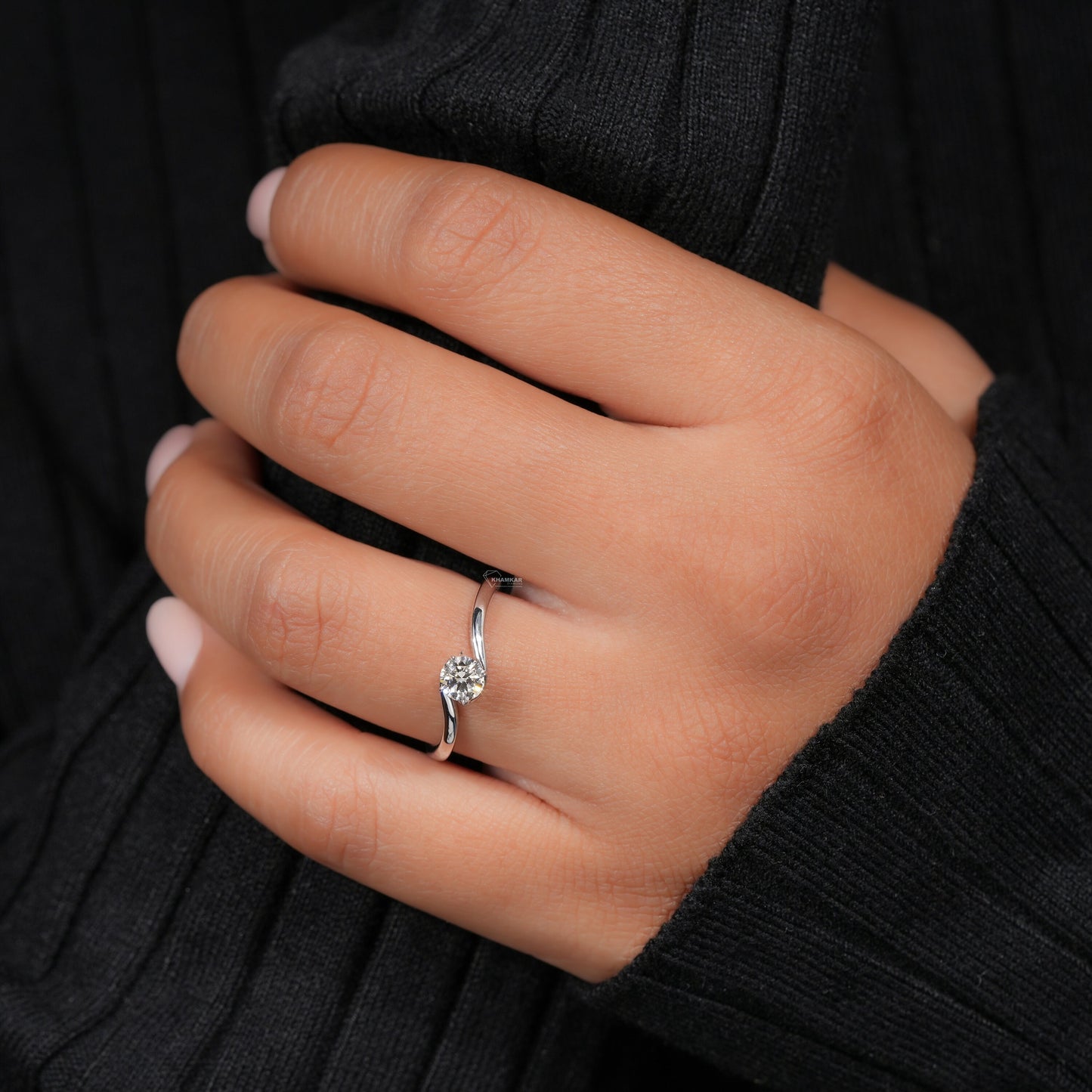 Round Brilliant Cut Lab Diamond Bypass Solitaire Engagement Ring for Women