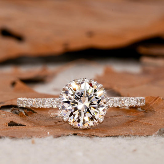 1CT Round Lab Diamond Hidden Halo Wedding Ring