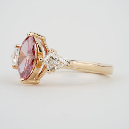 Pink Marquise Cut Lab Grown Diamond Three Stone Engagement Ring