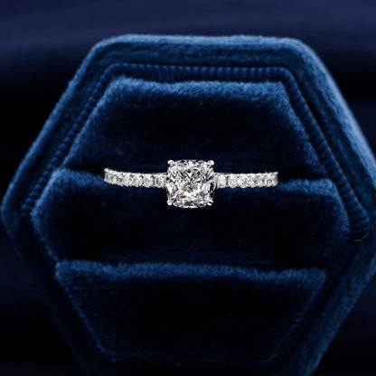 1Ct Cushion Lab Diamond Pave Engagement Ring Gift for Her