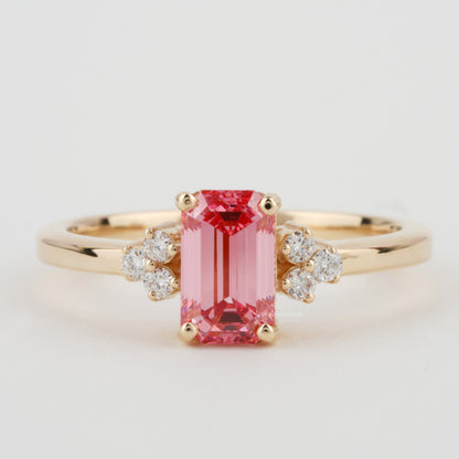 Pink Emerald Cut Lab Grown Diamond Engagement Ring For Her