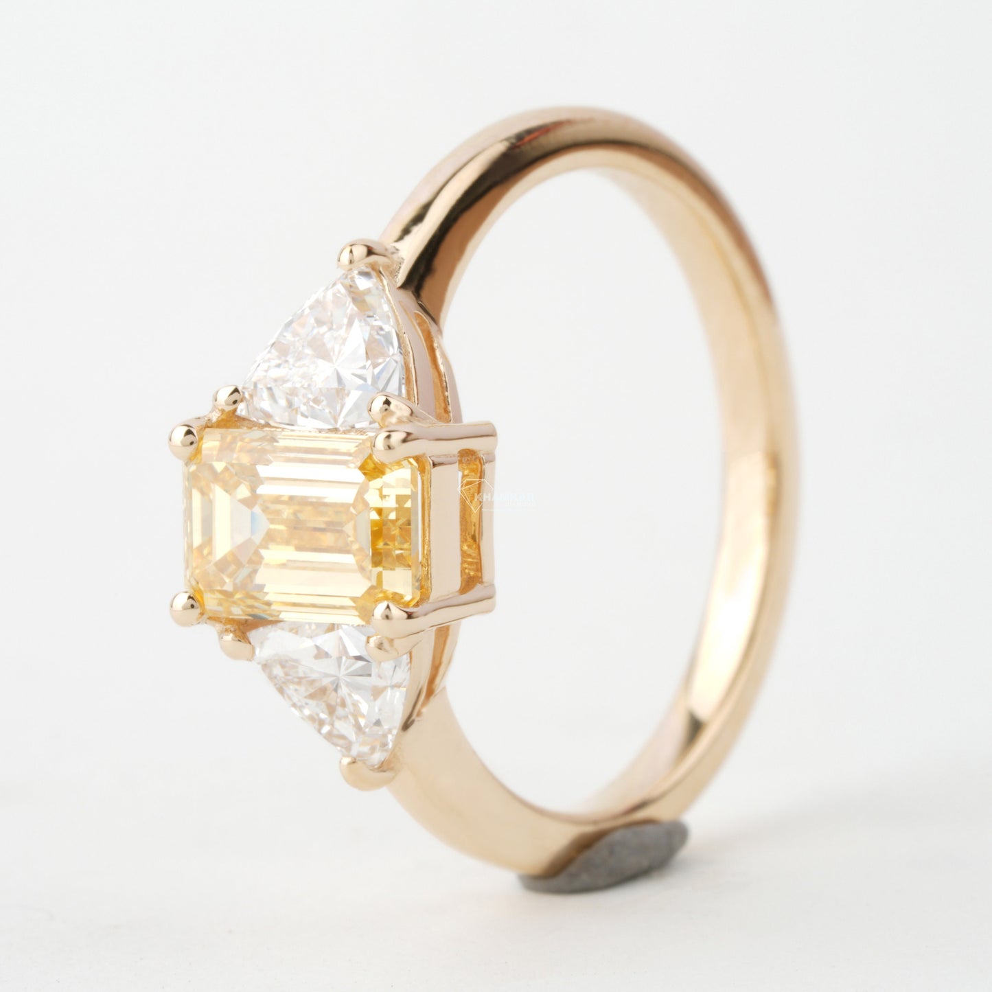 1.90 TCW Emerald Yellow Colored Lab Grown Diamond Engagement Ring Trillion Side Stone Diamond  Wedding Ring Fancy Colored Diamond Ring