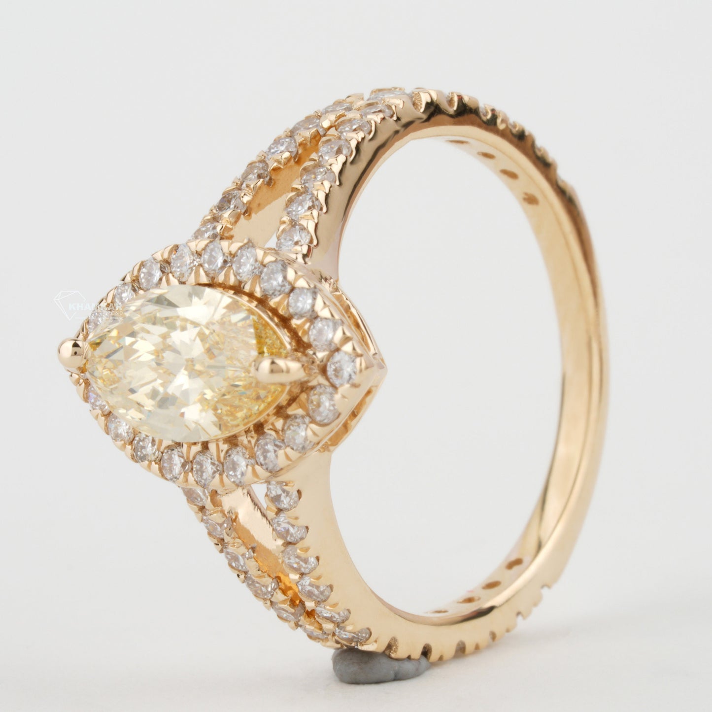 Yellow Marquise Cut Lab Created Diamond Halo Engagement Ring