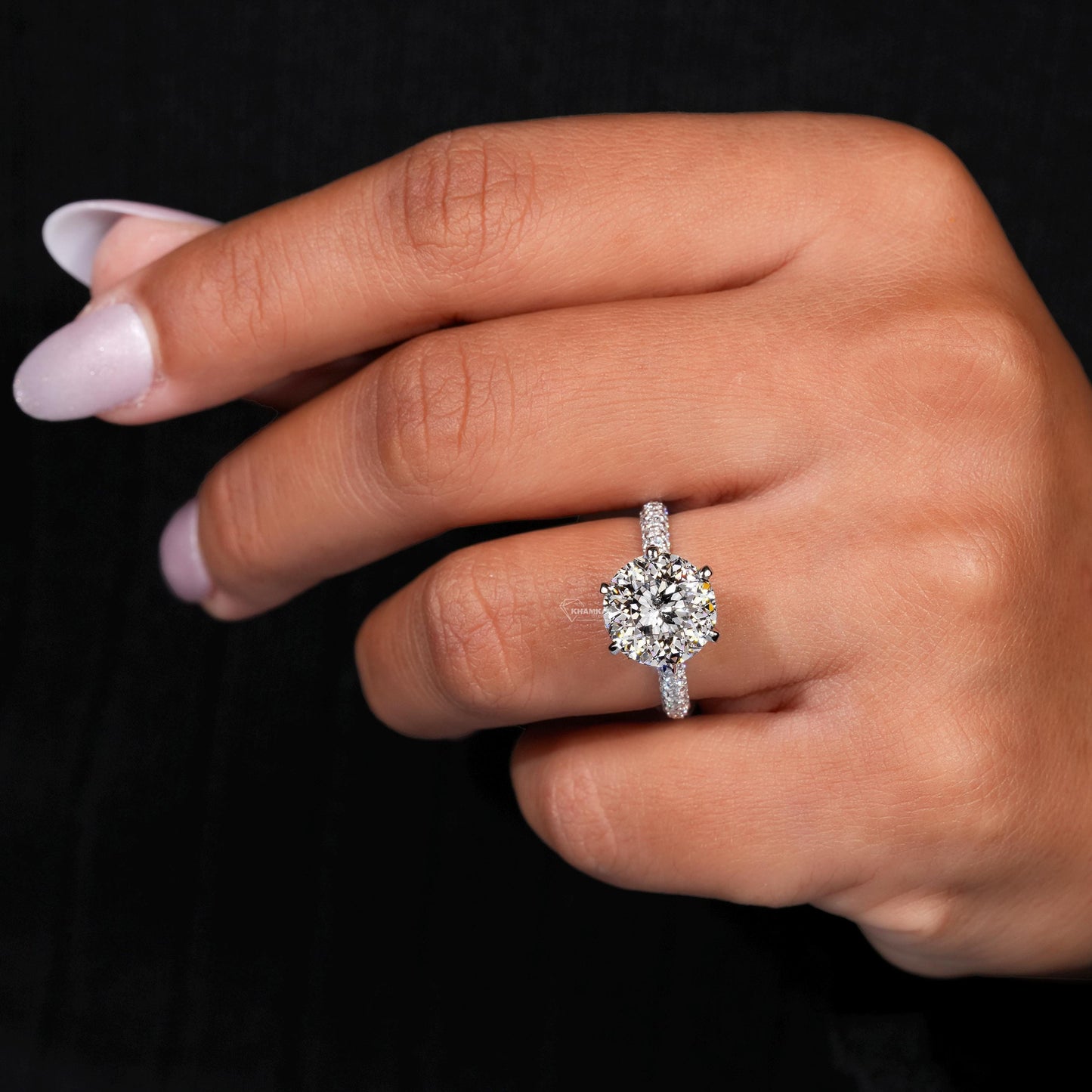 4.00 Ct Portuguese Cut Lab Diamond Ring – 3-Side Pavé Engagement Ring