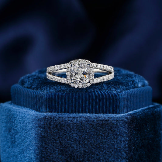 Cushion Cut Lab Grown Diamond Engagement Ring,1 CT E/vs1 Halo Wedding Band,Split Shank Diamond Ring,Anniversary Ring For Gift,Ring For Her