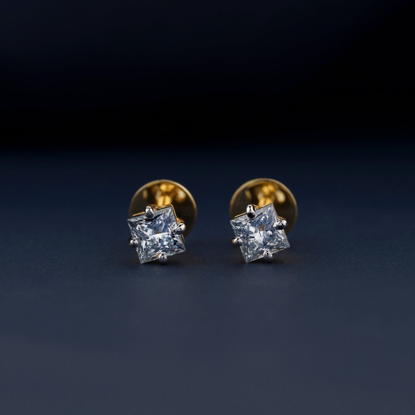 Light Blue Princess Cut Lab Grown Diamond Stud Earrings