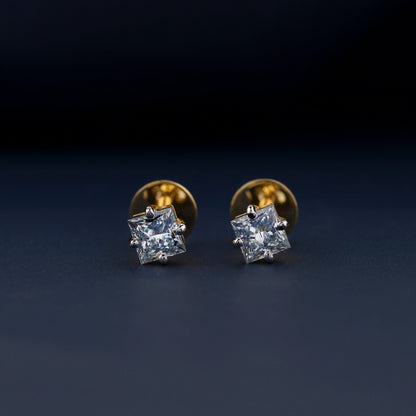 Light Blue Princess Cut Lab Grown Diamond Stud Earrings