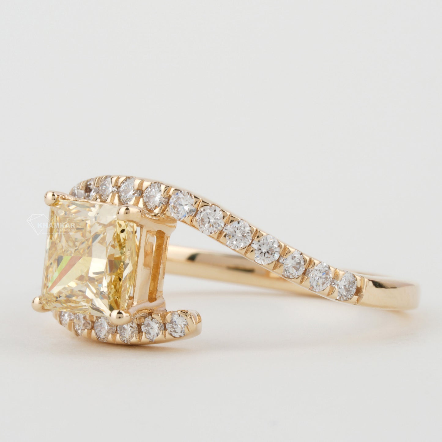 IGI Princess Cut Yellow Lab Grown Diamond Bypass Engagement Ring