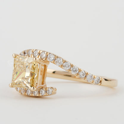 IGI Princess Cut Yellow Lab Grown Diamond Bypass Engagement Ring