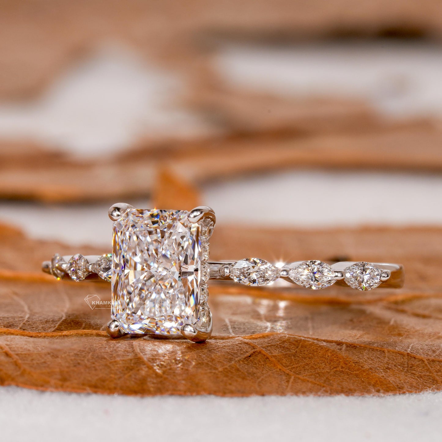 1CT Radiant Cut Lab Grown Diamond Engagement Ring with Hidden Halo