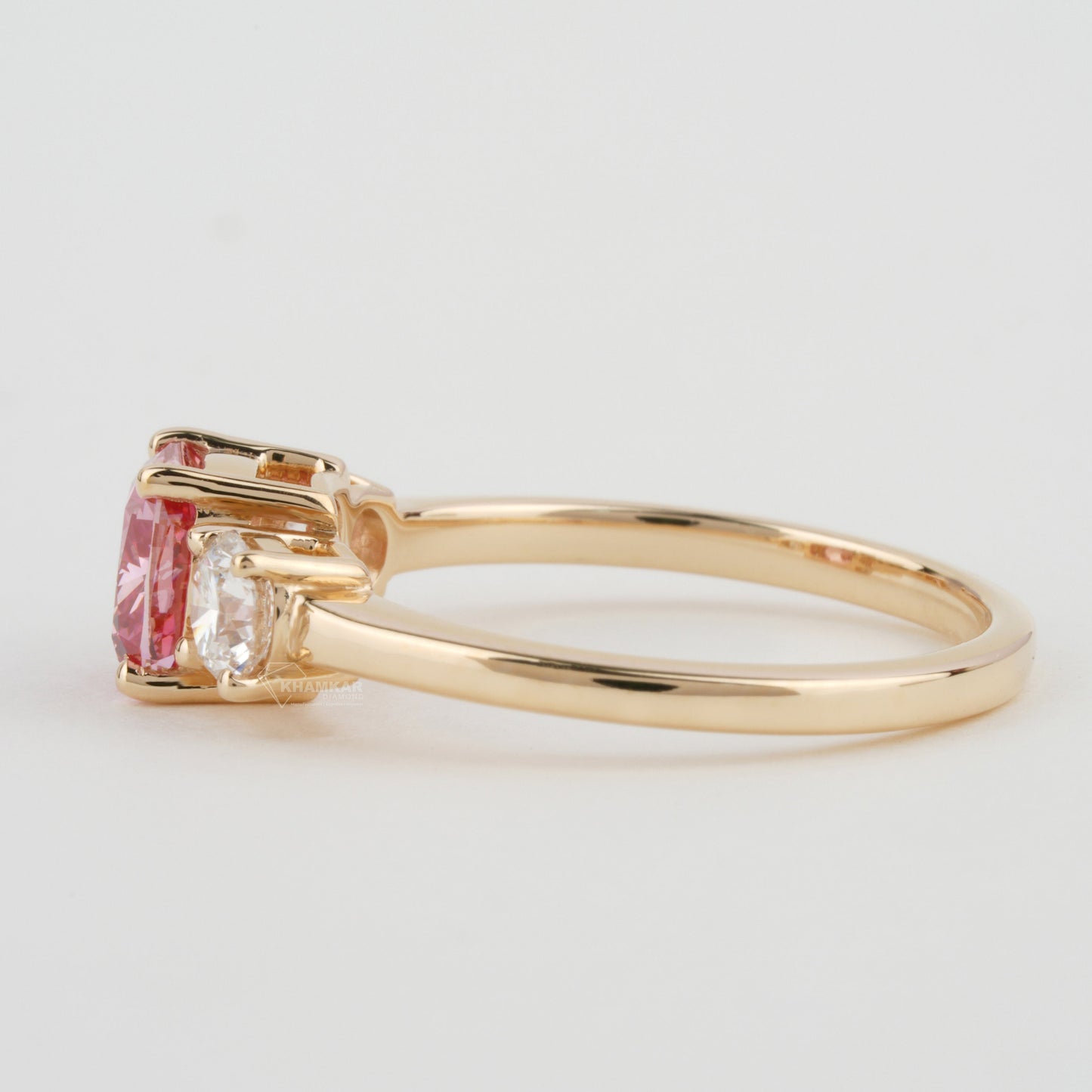 1 CT Pink Cushion Cut Lab Diamond Three Stone Engagement Ring