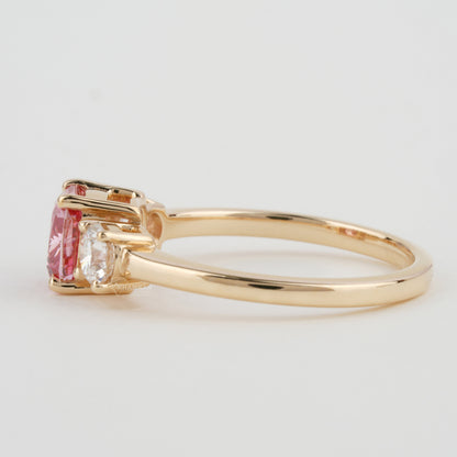 1 CT Pink Cushion Cut Lab Diamond Three Stone Engagement Ring