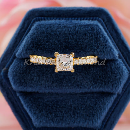 1CT Princess Cut Lab Diamond Ring | Pave Wedding Ring