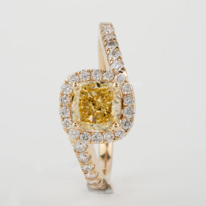 1.00 CT Yellow Colored Cushion Cut Lab Grown Diamond Engagement Ring,Eco-Friendly Diamond Ring,East to West Setting, CVD/HPHT
