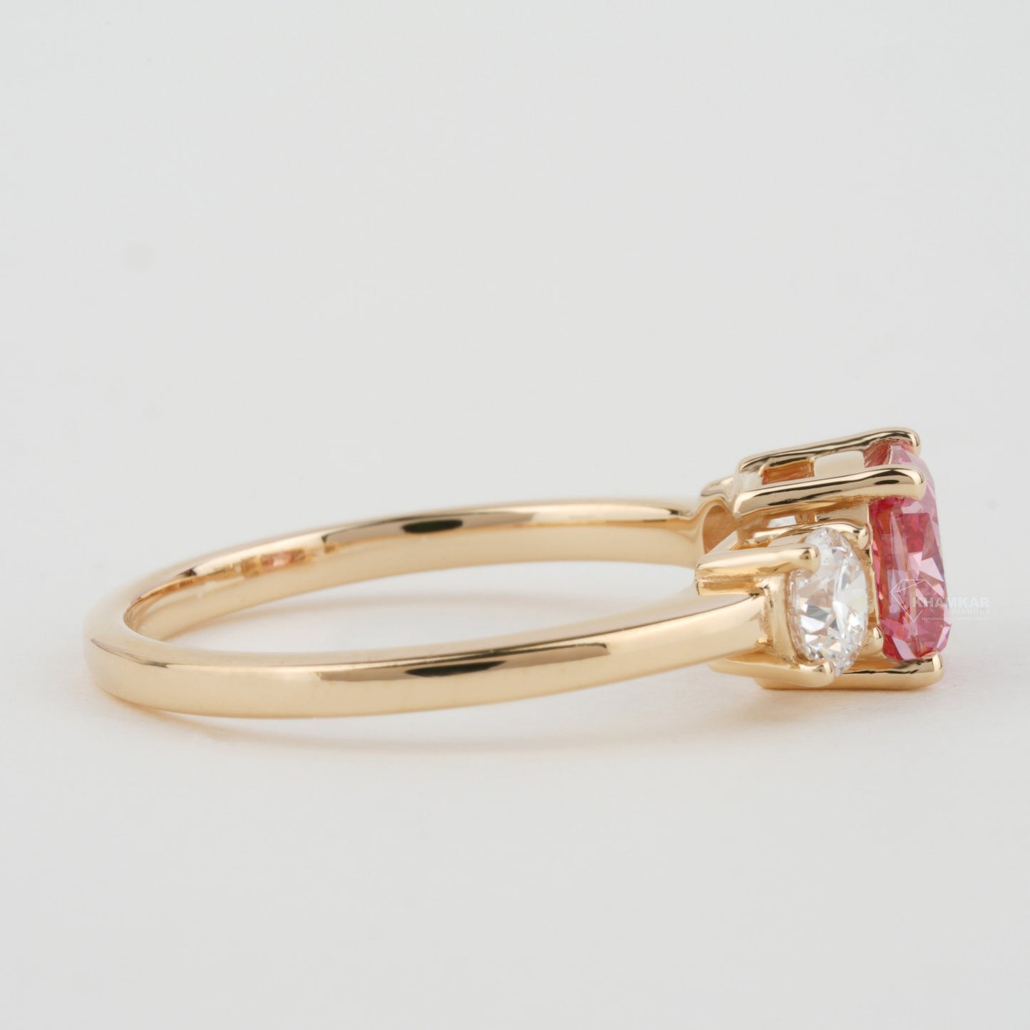 1 CT Pink Cushion Cut Lab Diamond Three Stone Engagement Ring