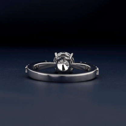 Round Lab Diamond Engagement Ring, Pave Wedding Bridal Ring