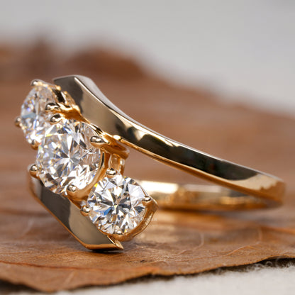 Round Lab Diamond Bypass Ring, 3 Stone Engagement Ring for Her