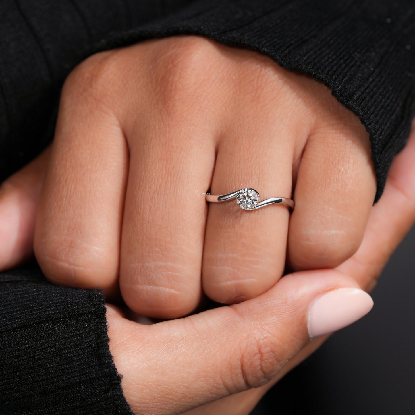 Round Brilliant Cut Lab Diamond Bypass Solitaire Engagement Ring for Women