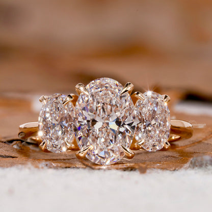 Oval Cut Lab Diamond Three Stone Engagement Ring for Her