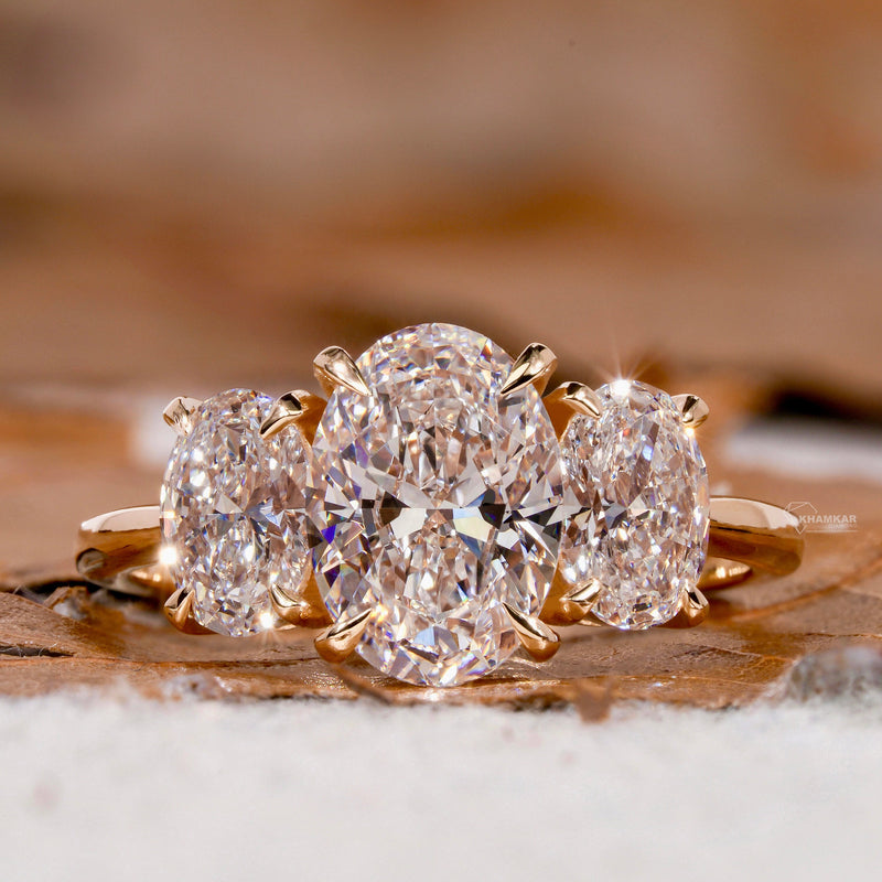 Oval Three Stone Engagement Ring,2.50 TCW Oval Cut Lab Grown Diamond Ring,Wedding Ring For Women,Trilogy Ring For Her,Anniversary Gift Ring