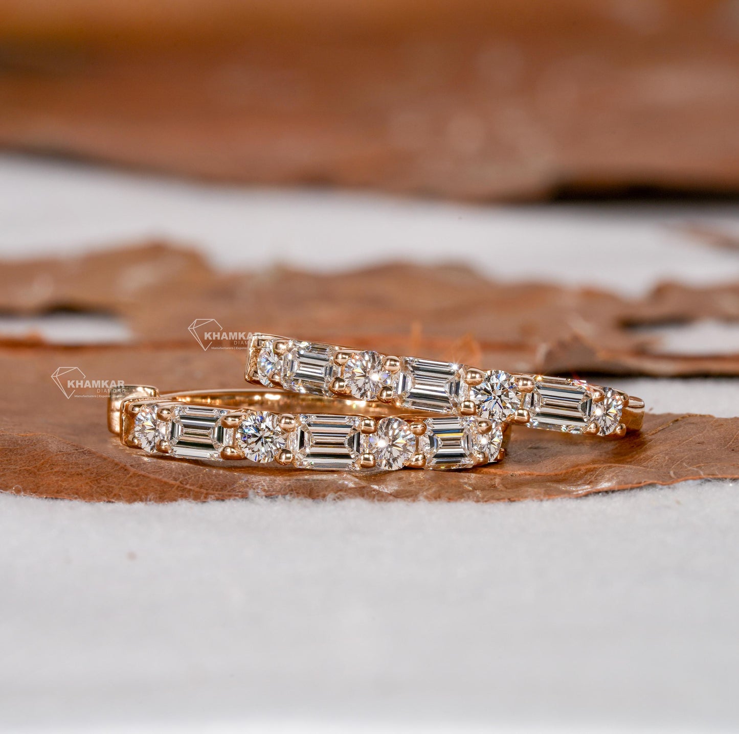 1.40TCW Emerald and Round Diamond Earrings,Wedding Hoop Earrings,Lab Diamond Earrings,Huggie Hoop Earrings For Women,Gift for Wife or Mother