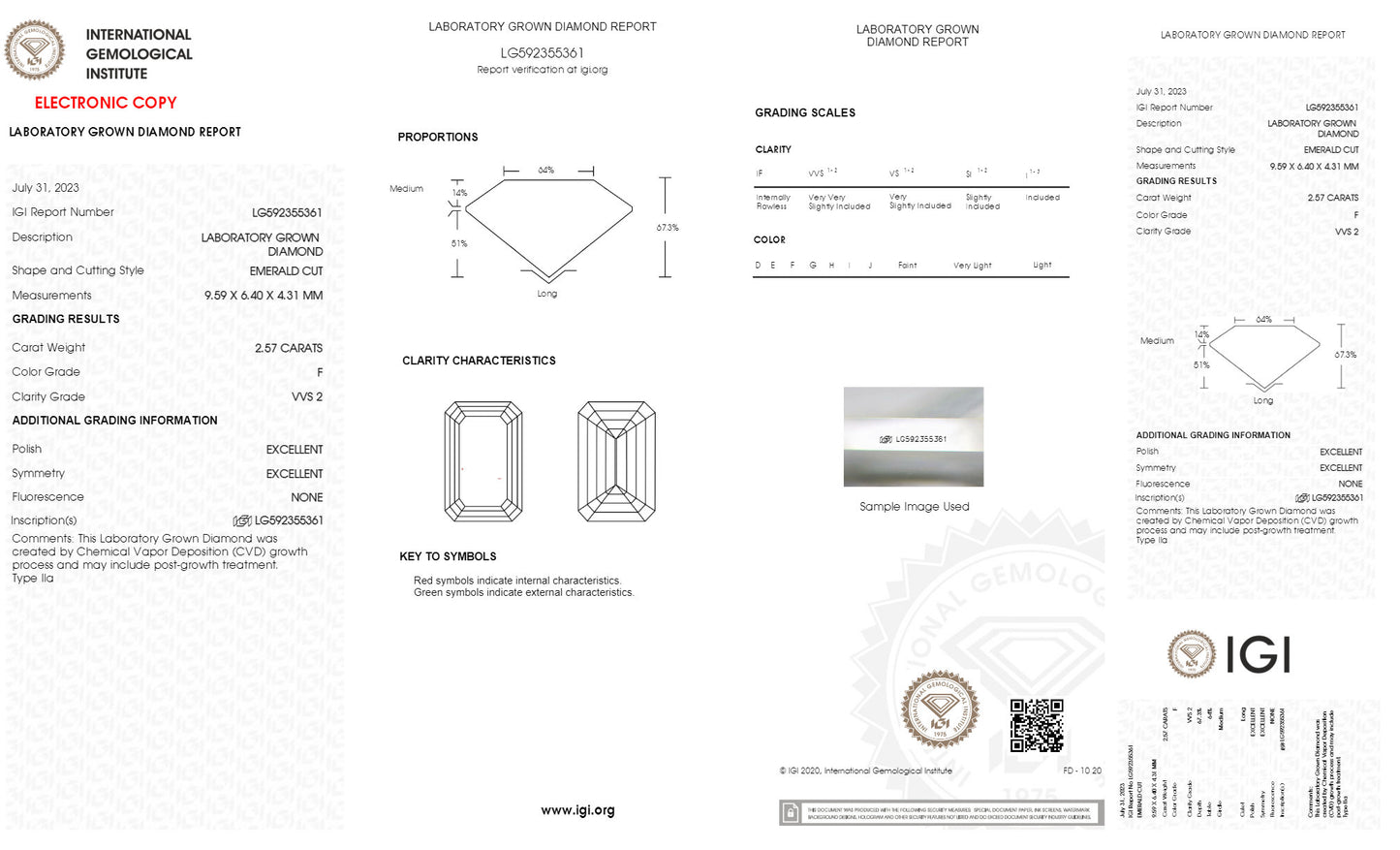 2.57 CT Emerald Cut IGI Certified Lab Diamond