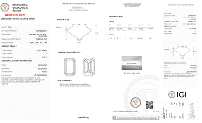 2.57 CT Emerald Cut IGI Certified Lab Diamond