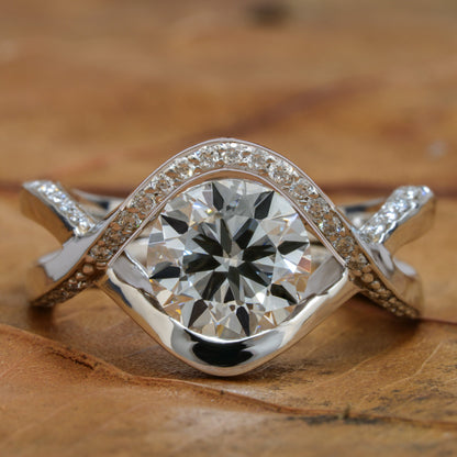 1 CT Round Lab Grown Diamond Spiral Halo Engagement Ring