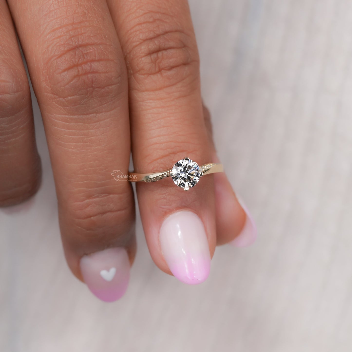 Round Lab Diamond Engagement Ring – Twisted Pave Band