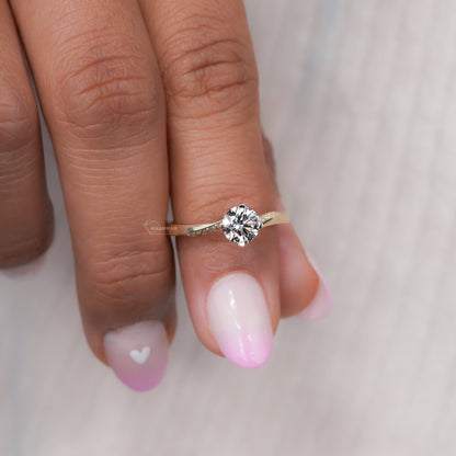 Round Lab Diamond Engagement Ring – Twisted Pave Band