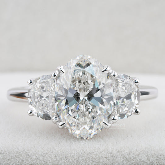 4CT Oval Lab Diamond Ring | Three Stone Wedding Ring
