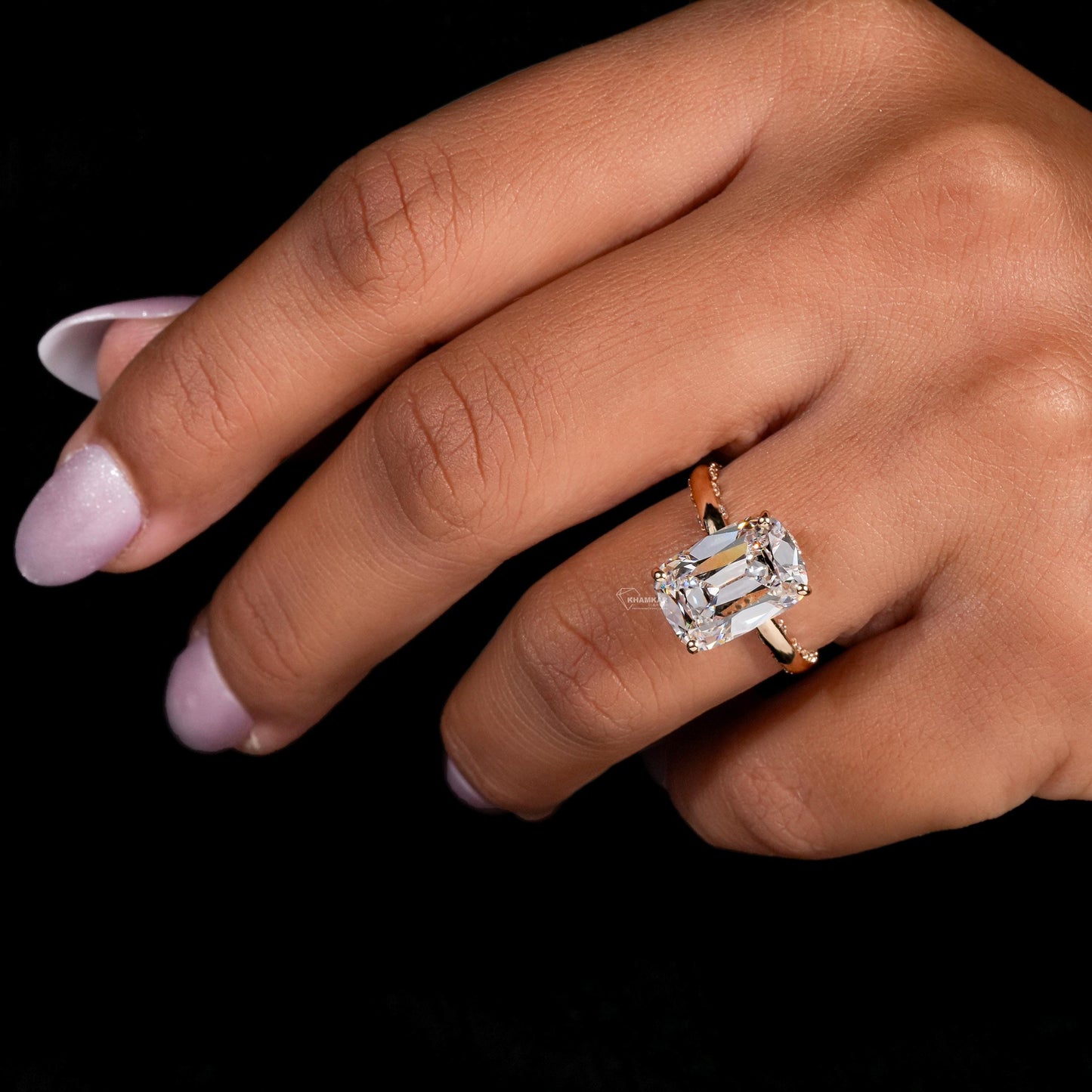 5.00ct Elongated Cushion Old Mine Cut Lab Grown Diamond Ring–Vintage Style–Hidden Halo Engagement–IGI Certified–Wedding & Anniversary Gift