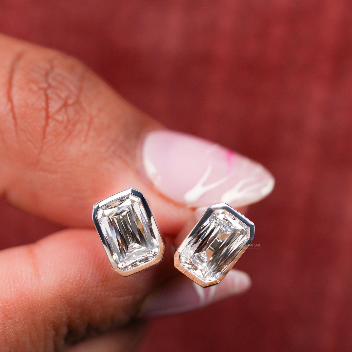 Criss Cut Lab Diamond Stud Earring,Bezel Set Studs,Screw Back Studs,Solitaire Wedding Studs,Anniversary Gift For Her,Earrings For Bride