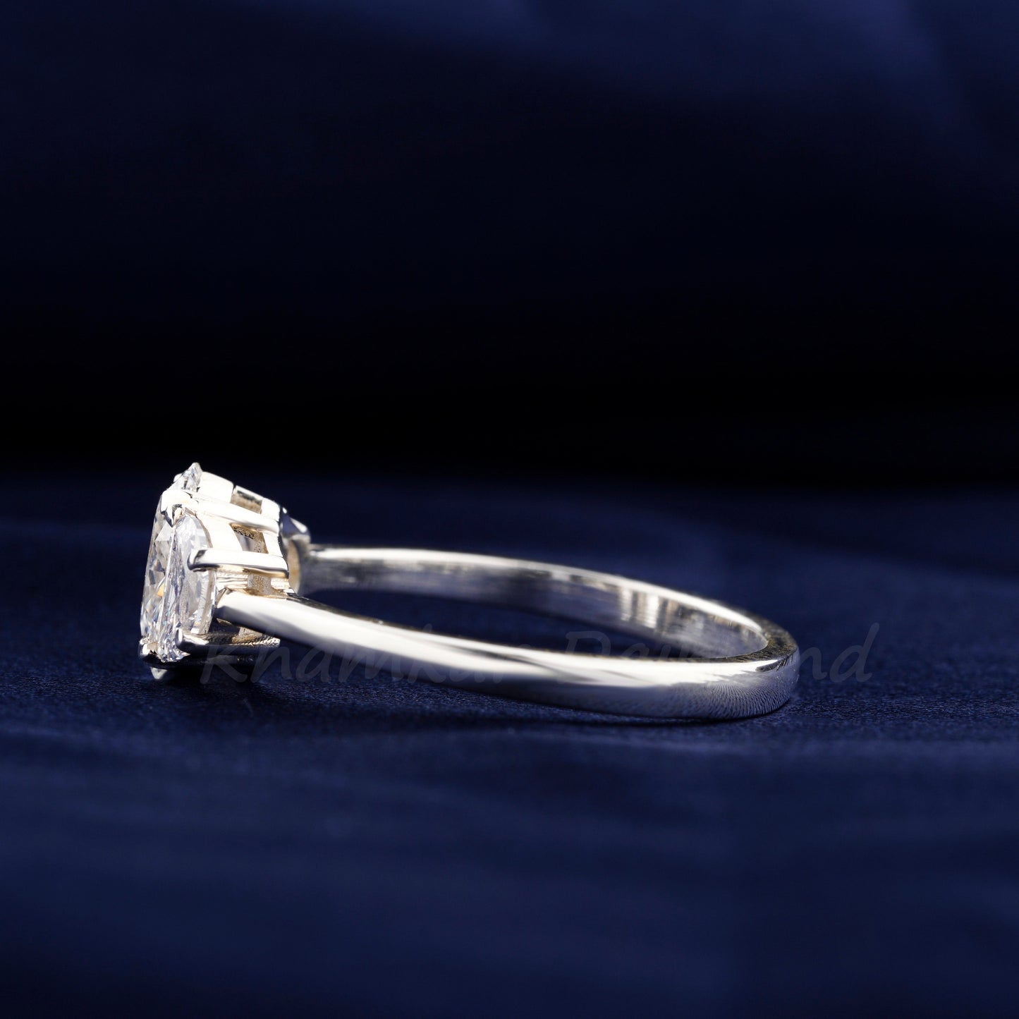 1.30CT Oval Lab Diamond Three Stone Ring, Half Moon Engagement Ring