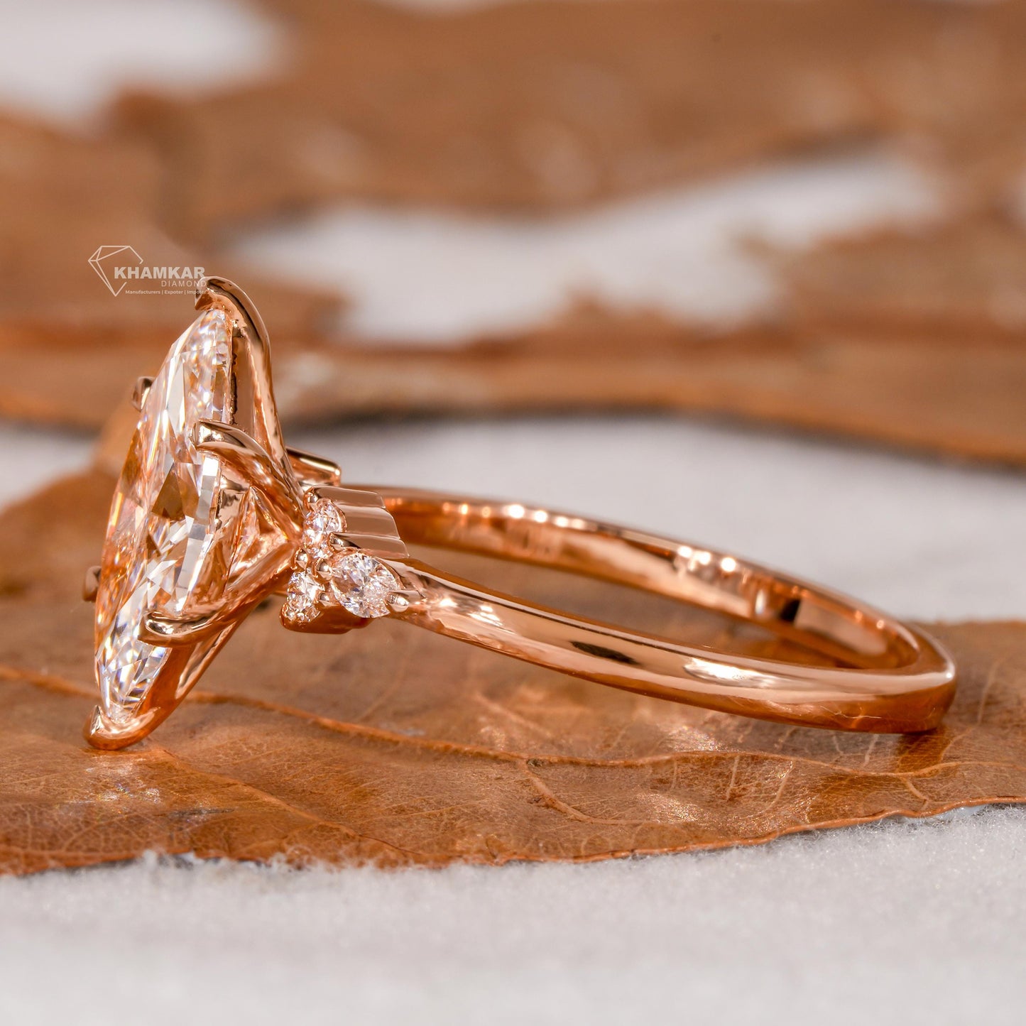 1.5CT Marquise Lab Diamond Engagement Ring IGI Certified Rose Gold
