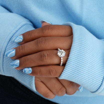 3 CT Round Lab Grown Diamond Halo Engagement Ring in White Gold