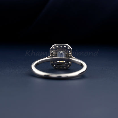 1 CT Emerald Cut Lab Grown Diamond Halo Engagement Ring in 14K Solid Gold