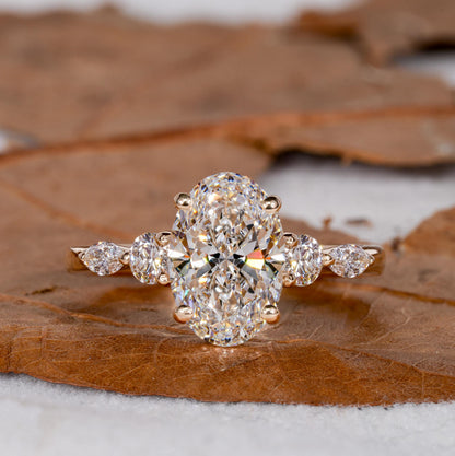 2CT Oval Lab Diamond Engagement Ring IGI Certified Side Stones
