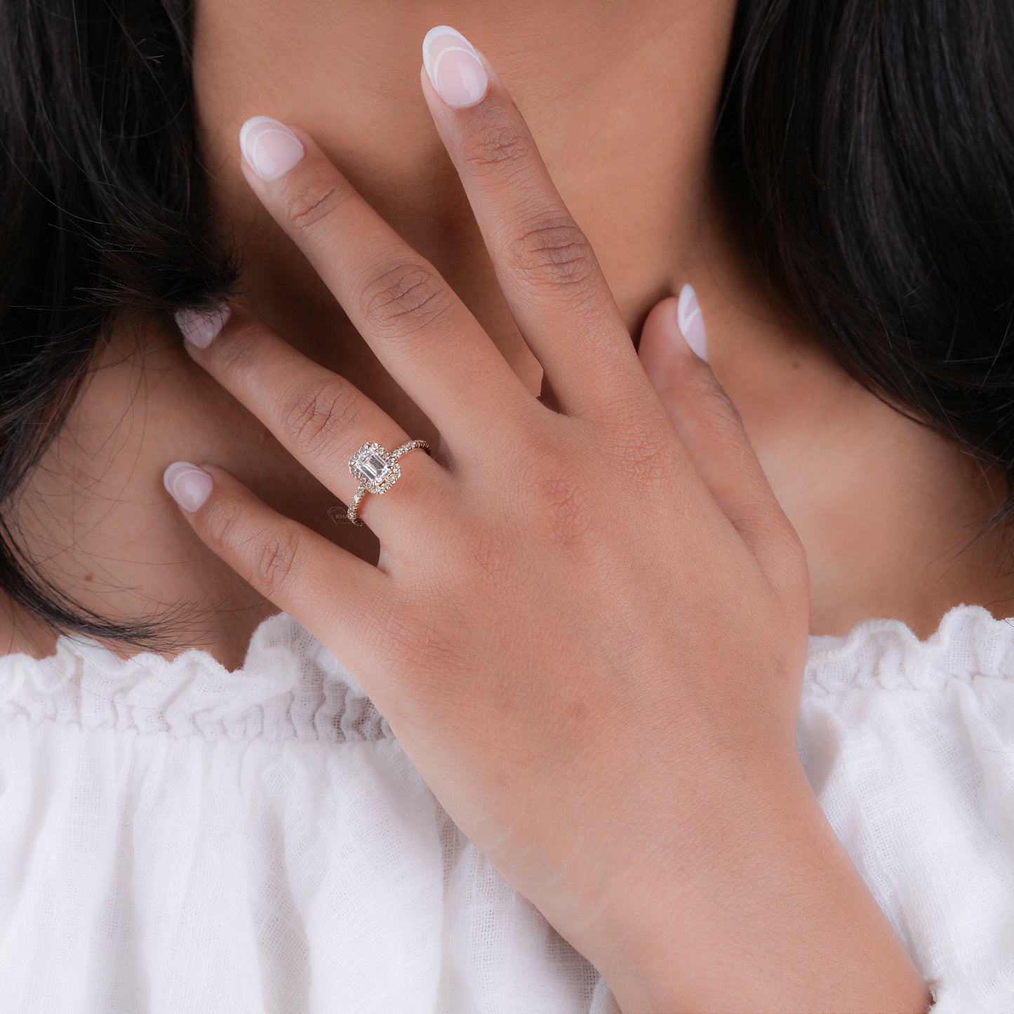 1CT Emerald Cut Lab Diamond Halo Engagement Ring – IGI Certified