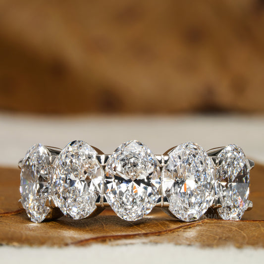 5.00 TCW Oval Cut Lab Grown Diamond Five Stone Ring – Anniversary & Engagement Band