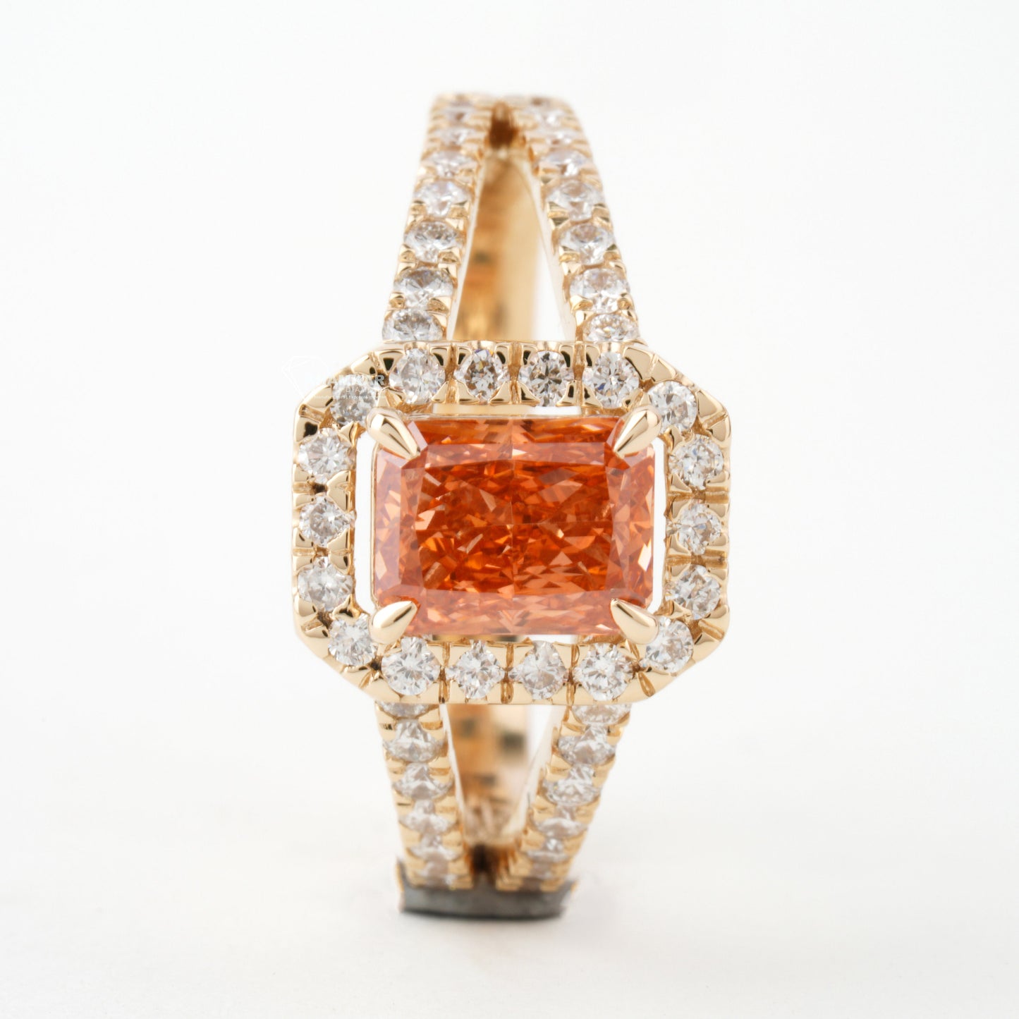 1 CT Orange Radiant Cut Lab Diamond Split Shank Engagement Ring