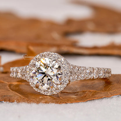 Round Lab Diamond Halo Engagement Ring – Split Shank