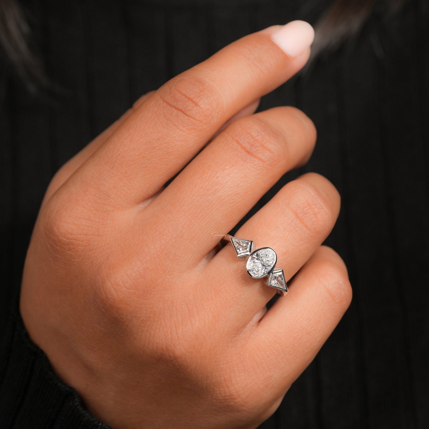 Oval Lab Diamond Three Stone Engagement RingHer