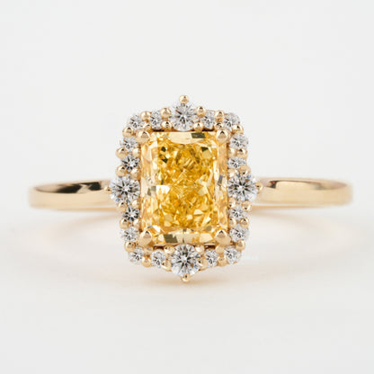 1.30 TCW Yellow Colored Radiant Cut Lab Grown Diamond Engagement Ring Outline Halo Promise Ring  Anniversary Gift For Her Wedding Ring