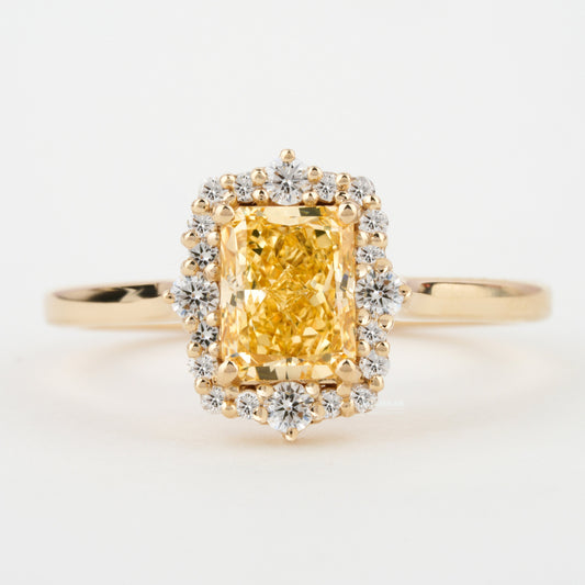 1.30 TCW Yellow Colored Radiant Cut Lab Grown Diamond Engagement Ring Outline Halo Promise Ring  Anniversary Gift For Her Wedding Ring