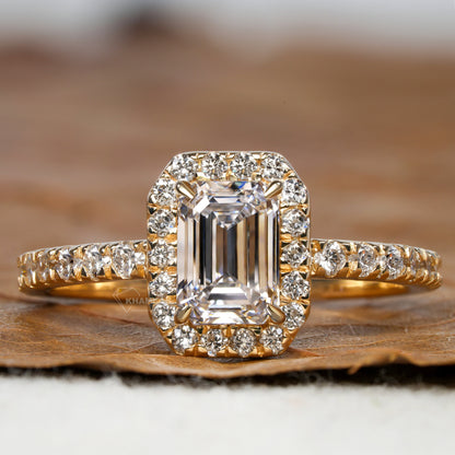 1CT Emerald Cut Lab Diamond Halo Engagement Ring – IGI Certified