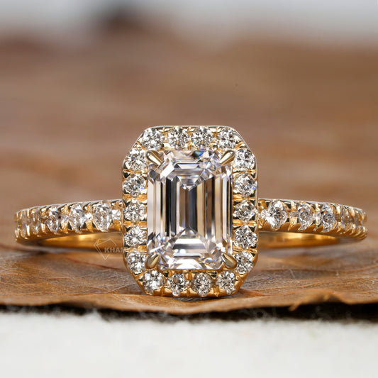 1CT Emerald Cut Lab Diamond Halo Engagement Ring – IGI Certified