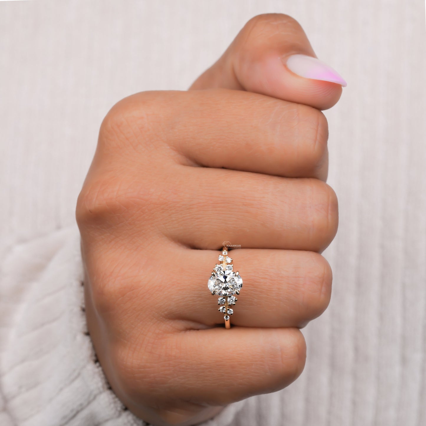 Oval Lab Diamond Engagement Ring | Snowdrift Cluster Wedding Ring