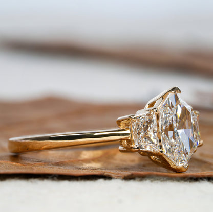 Dutch Marquise Lab Diamond Ring | Three Stone Wedding Ring