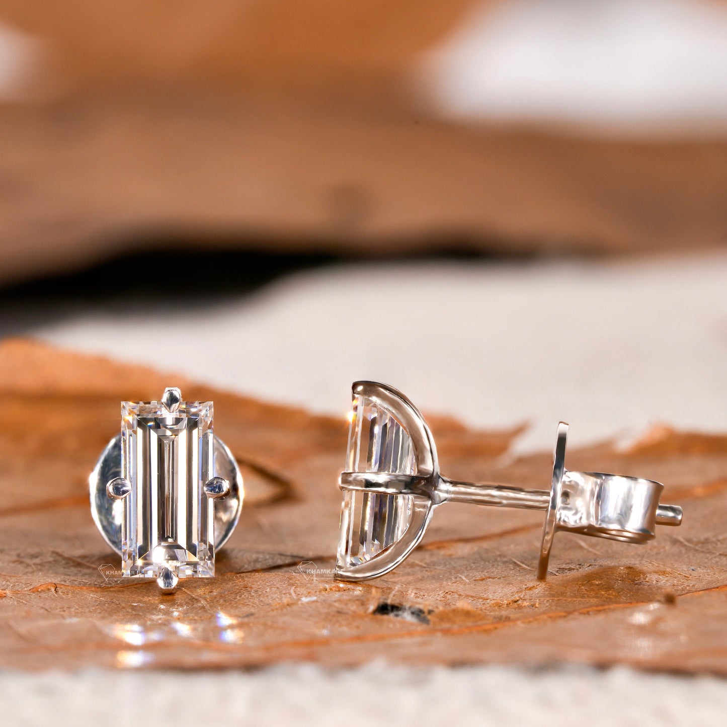 Baguette Lab Grown Diamond Stud Earrings,0.50-2.00 CT Push/Screw Back Earrings,Comfort Fit Earrings for Daily Wear,Diamond Studs for Wife